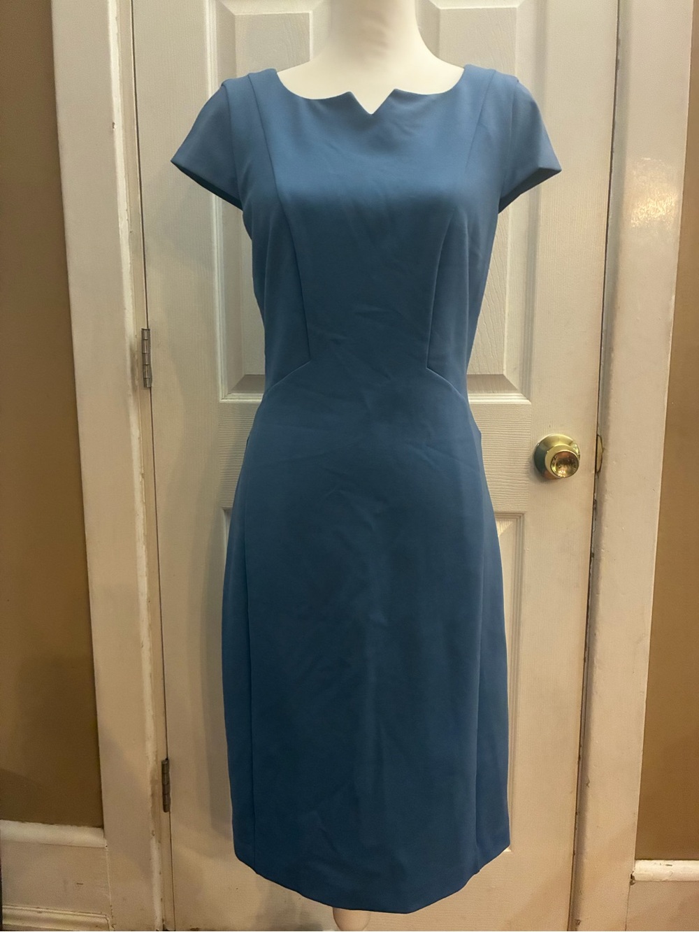 NWT Brooks Brothers Blue Cap Sleeve Notched Sheath Dress Size 8 Career Classic